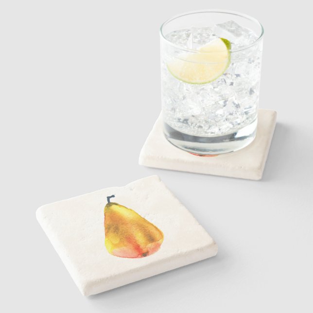 Golden Pear Fruit art Stone Coaster (Side)