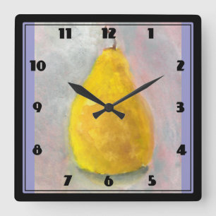 Golden Pear Still Life Watercolor Square Wall Clock