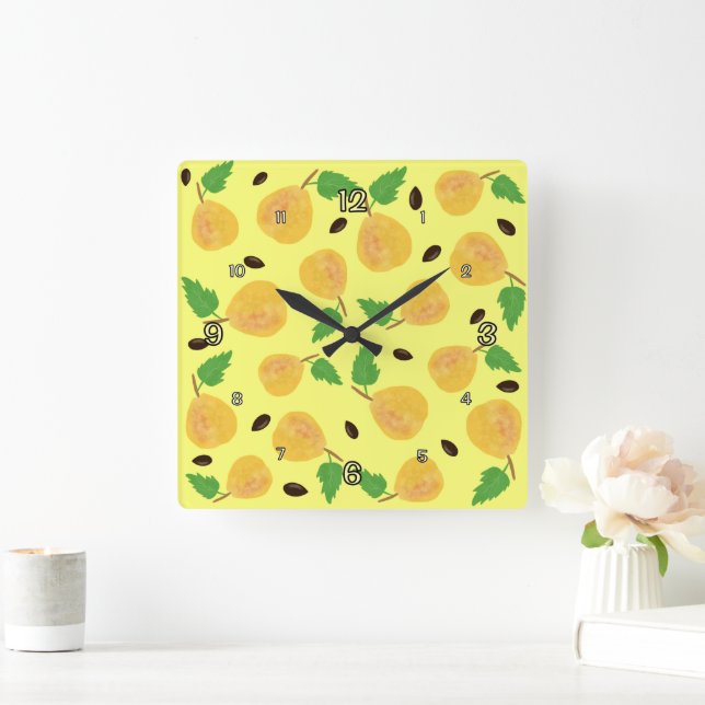Golden Pears Collection Square Wall Clock (Home)
