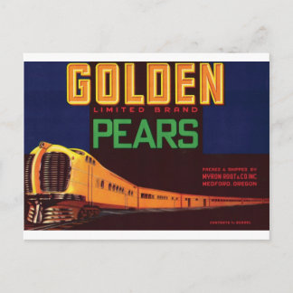Golden Pears Medford Oregon Trains Vintage Art Postcard
