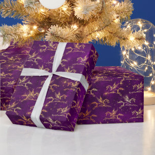Golden Pegasus Sparkle Pattern on Regal Purple Wrapping Paper