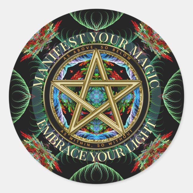 Golden Pentacle Magick Fractals Classic Round Sticker (Front)