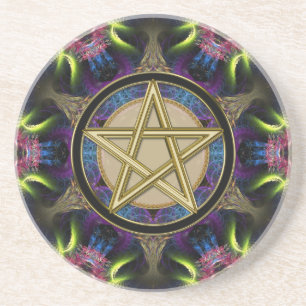 Golden Pentacle Magick Fractals Coaster