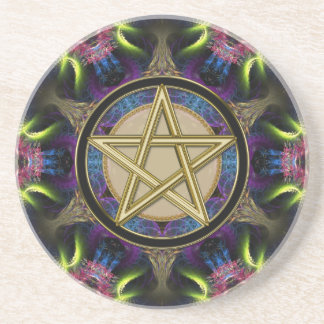 Golden Pentacle Magick Fractals Coaster