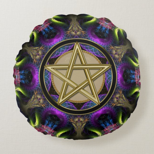 Golden Pentacle Magick Round Cushion (Front)