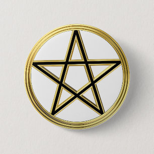 Golden pentagram 6 cm round badge