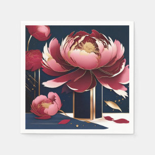 Golden Peony Red Floral Napkin