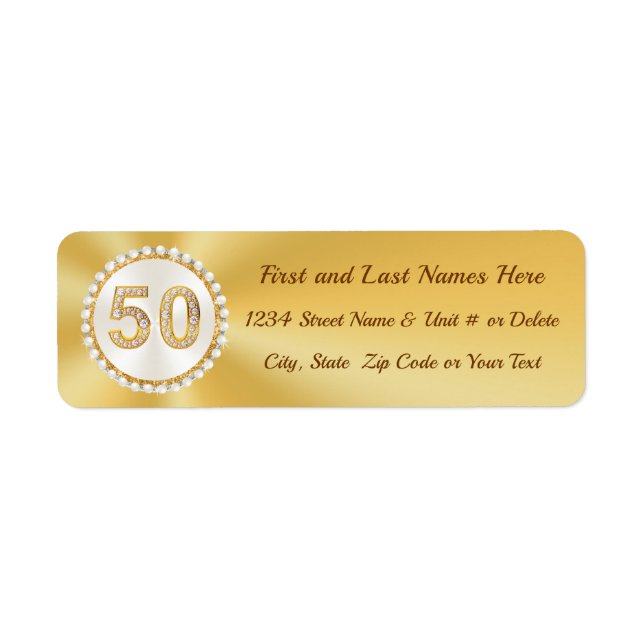 Golden, Personalised Address Labels, for 50th (Front)