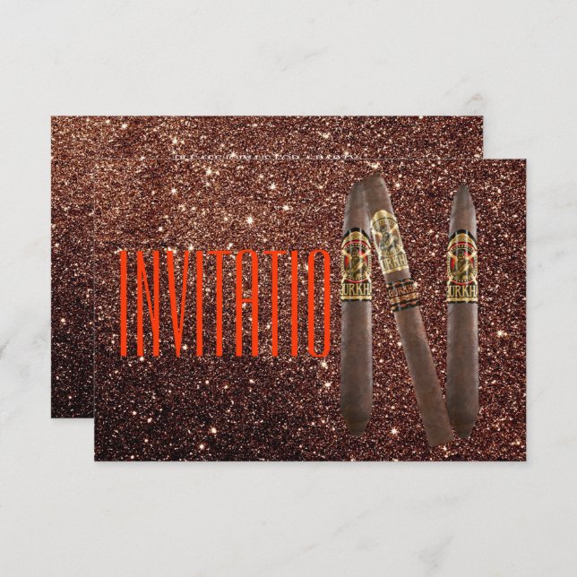 Golden Personalised Cigaro Invitation Glitter VIP (Front/Back)