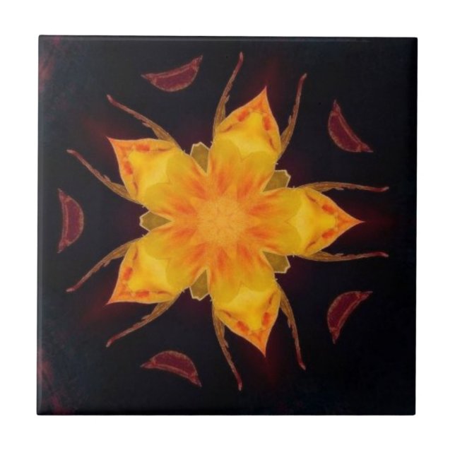 Golden petals flower geometric design tile (Front)