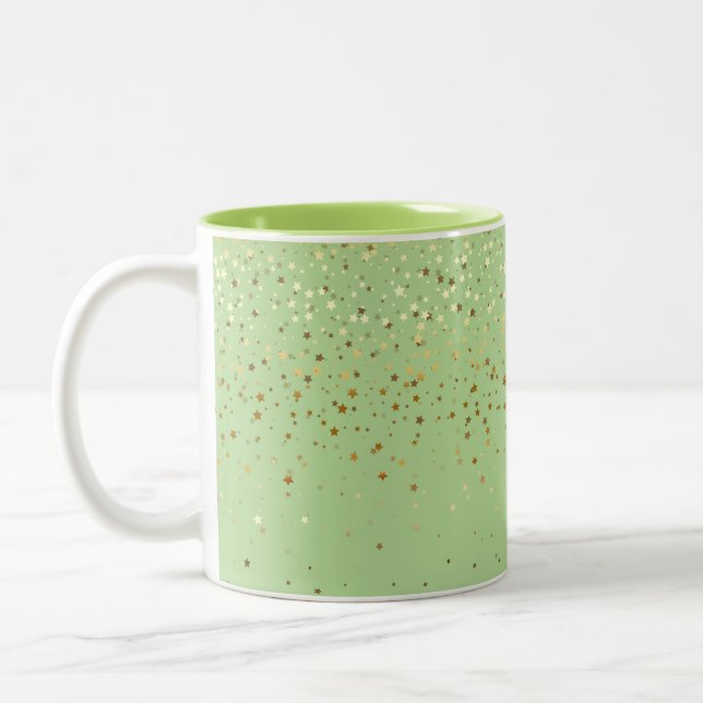 Golden Petite Stars Coffee Mug-Apple Green Two-Tone Coffee Mug (Left)