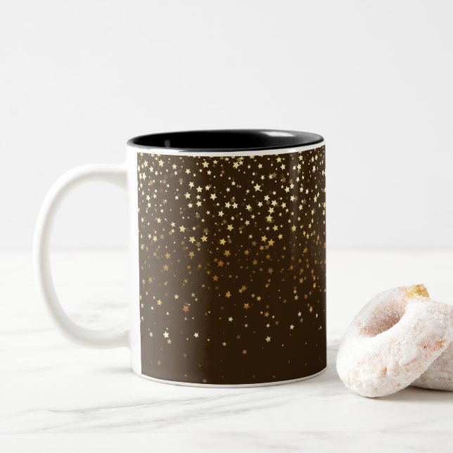 Golden Petite Stars Coffee Mug-Brown Two-Tone Coffee Mug (With Donut)