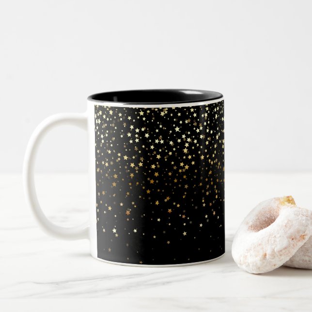 Golden Petite Stars Coffee Mug-Noir Two-Tone Coffee Mug (With Donut)