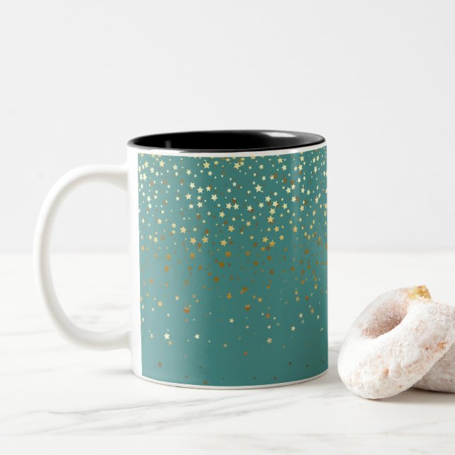 Golden Petite Stars Coffee Mug-Teal Two-Tone Coffee Mug (With Donut)