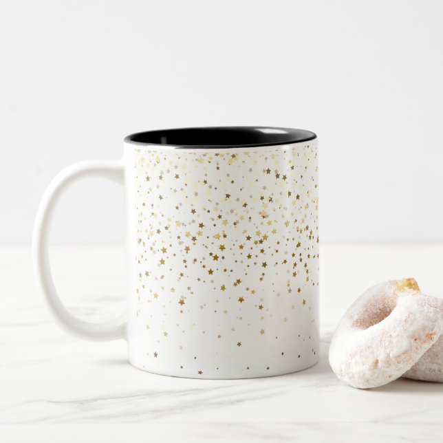 Golden Petite Stars Coffee Mug-White Two-Tone Coffee Mug (With Donut)