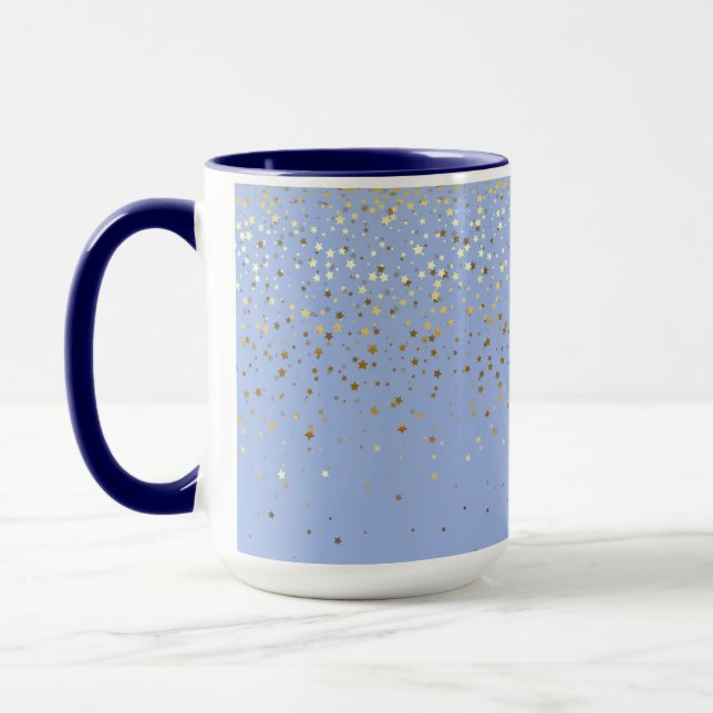 Golden Petite Stars Two-Tone Coffee Mug- Blue Mug (Left)