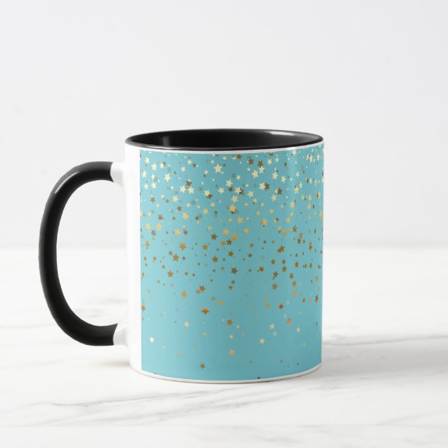 Golden Petite Stars Two-Tone Coffee Mug-Brgt Aqua Mug (Left)