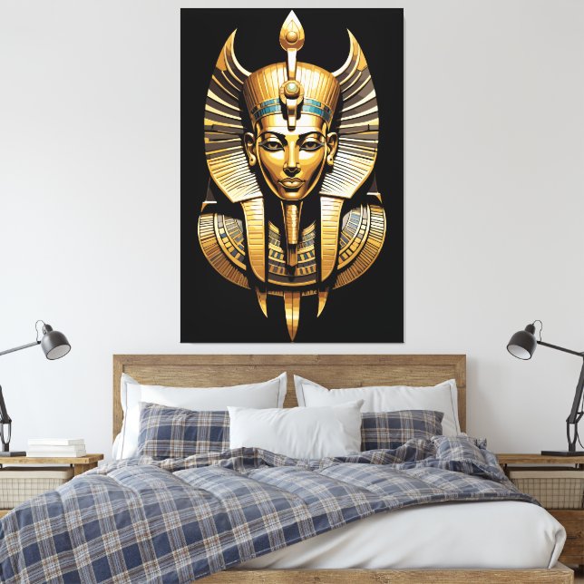 Golden Pharaoh in Regal Headdress Art Canvas Print (Insitu(Bedroom))