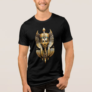 Golden Pharaoh in Regal Headdress Art Tri-Blend Shirt