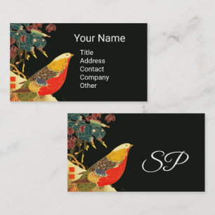 Golden Pheasant Antique Japanese Black Floral Business Card