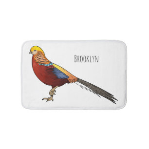 Golden pheasant bird cartoon illustration bath mat
