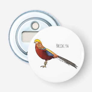 Golden pheasant bird cartoon illustration bottle opener