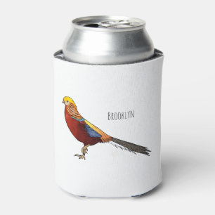 Golden pheasant bird cartoon illustration can cooler