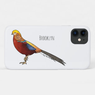 Golden pheasant bird cartoon illustration  iPhone 11 case