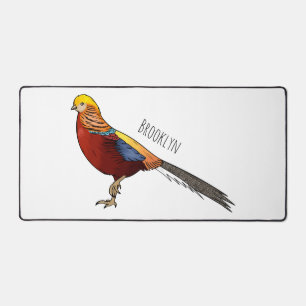 Golden pheasant bird cartoon illustration desk mat