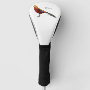 Golden pheasant bird cartoon illustration golf head cover