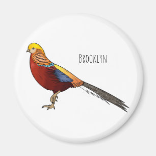 Golden pheasant bird cartoon illustration magnet