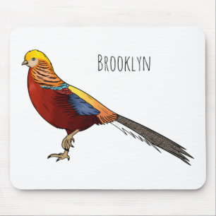 Golden pheasant bird cartoon illustration mouse mat