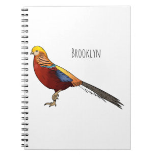 Golden pheasant bird cartoon illustration notebook