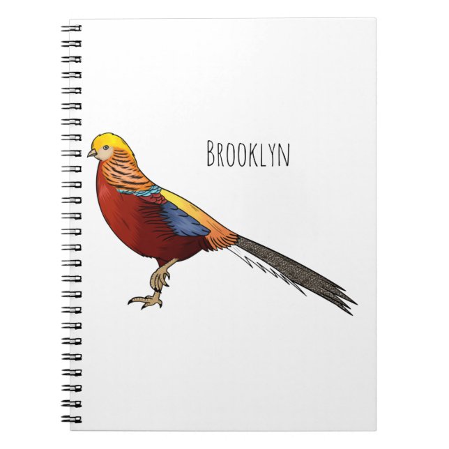 Golden pheasant bird cartoon illustration notebook (Front)