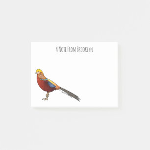 Golden pheasant bird cartoon illustration post-it notes
