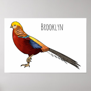 Golden pheasant bird cartoon illustration poster