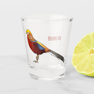 Golden pheasant bird cartoon illustration shot glass