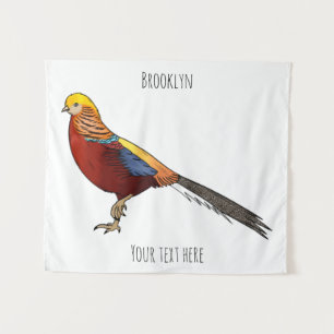 Golden pheasant bird cartoon illustration tapestry