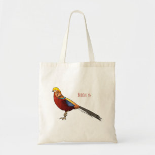Golden pheasant bird cartoon illustration tote bag