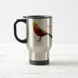 Golden pheasant bird cartoon illustration  travel mug