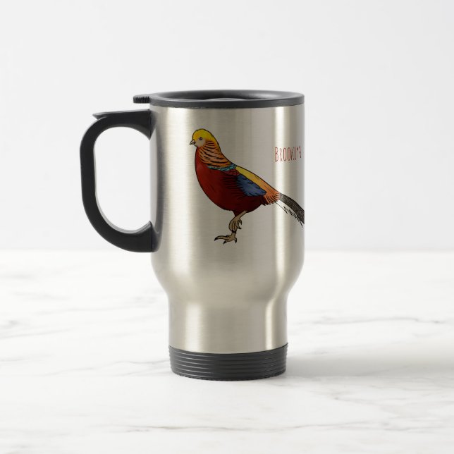 Golden pheasant bird cartoon illustration  travel mug (Left)