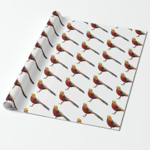 Golden pheasant bird cartoon illustration wrapping paper