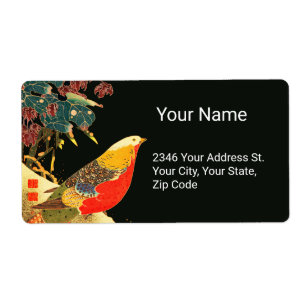 Golden Pheasant in Snow Antique Japanese Floral 