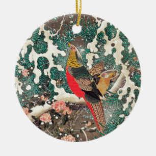 Golden Pheasants in Snow by Ito Jakuchu Ceramic Tree Decoration