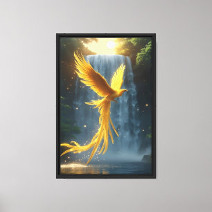 Golden Phoenix by Waterfall Canvas Print