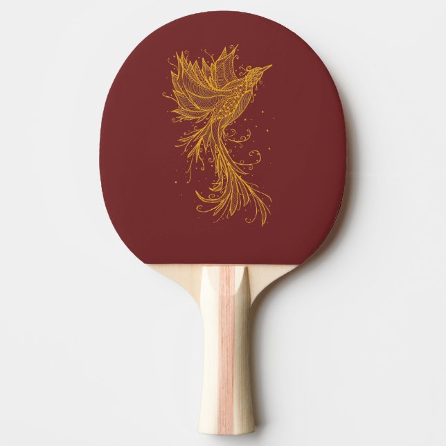 golden Phoenix Red and Blue Ping Pong Paddle (Front)