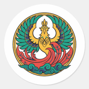 Golden Phoenix Rising Chinese Emblem Art Sticker