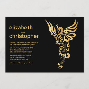 Golden Phoenix Rising Wedding Invitation