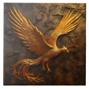 Golden Phoenix with Cracked Stone Effect Tile