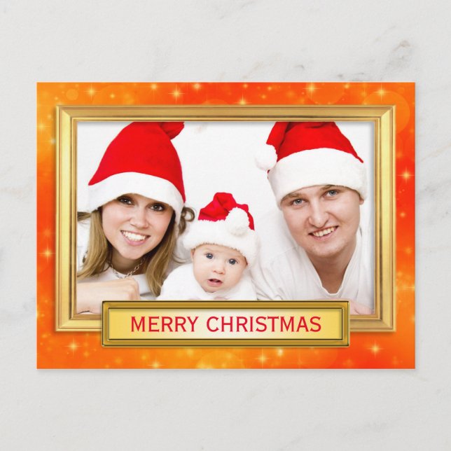 Golden Photo Frame II + your photo & text Holiday Postcard (Front)